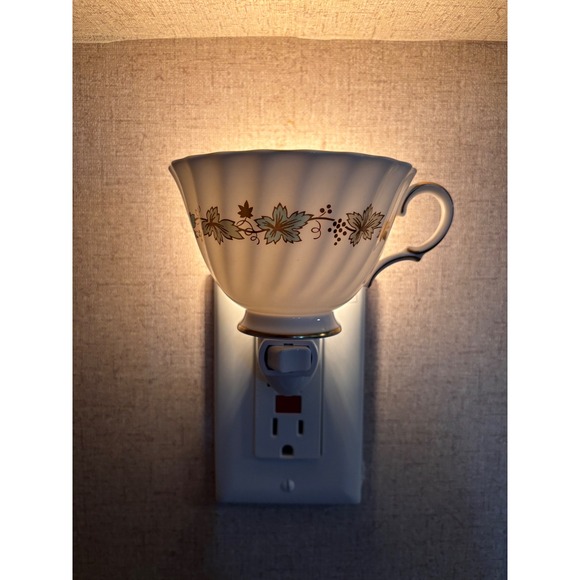 Handmade Other - Handmade Teacup Night Light Porcelain Scalloped Autumn Leaf‎ Gold Trim